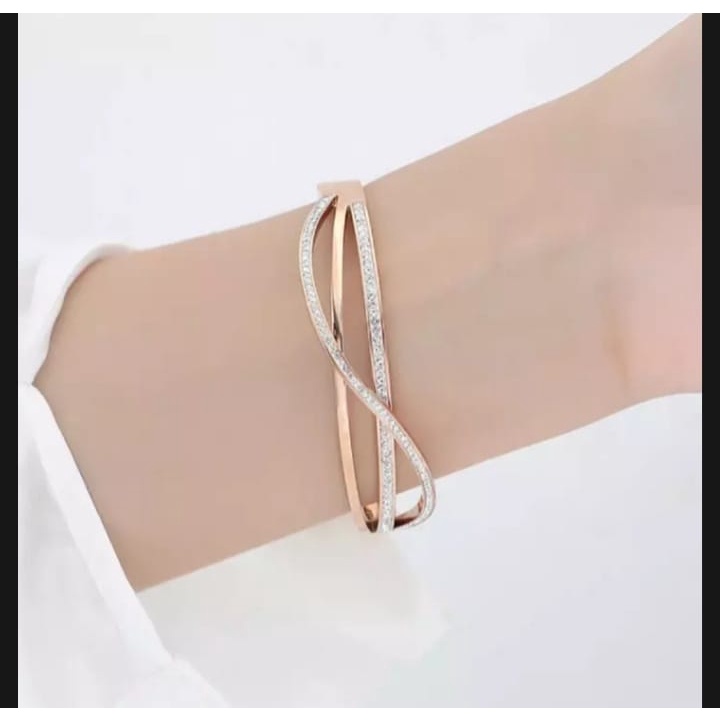 Gelang Titanium Wanita/Gelang wanita titanium permata Anti karat Fashion Korea Permata Lapis Emas/GELANG TITANIUM