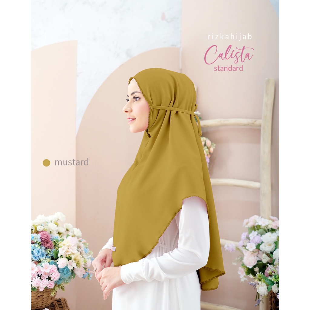 Calista Bergo Daily By Rizkahijab warna Mustard ,Hijab Instan Tali bergo daily