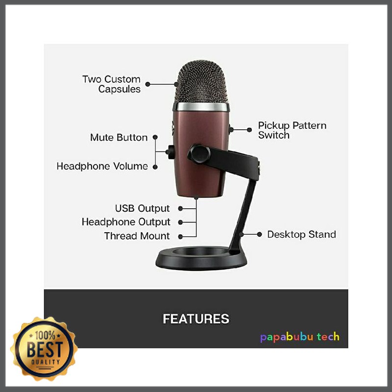 Mishad Shop -  Blue Yeti Microphone Nano Professional Condenser USB - Red Onyx GU-5117-2638
