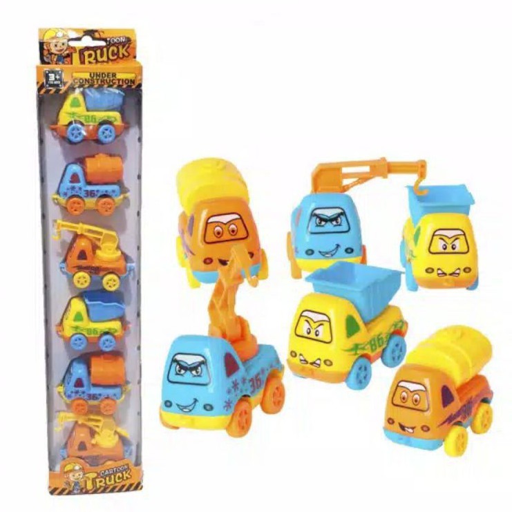 Set 6 pcs Pullback Mainan Mobil Cartoon Truck Conctruction