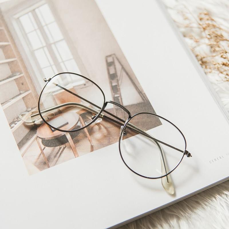 Kacamata Oval Korea Retro Pria dan Wanita Metal Frame Eyeglasses