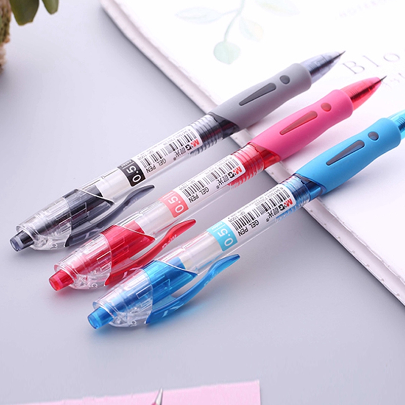 M&amp;G 0.5mm Black / Red Push Type Gel Pen Transparent Case Student Carbon Signature Pen GP1008