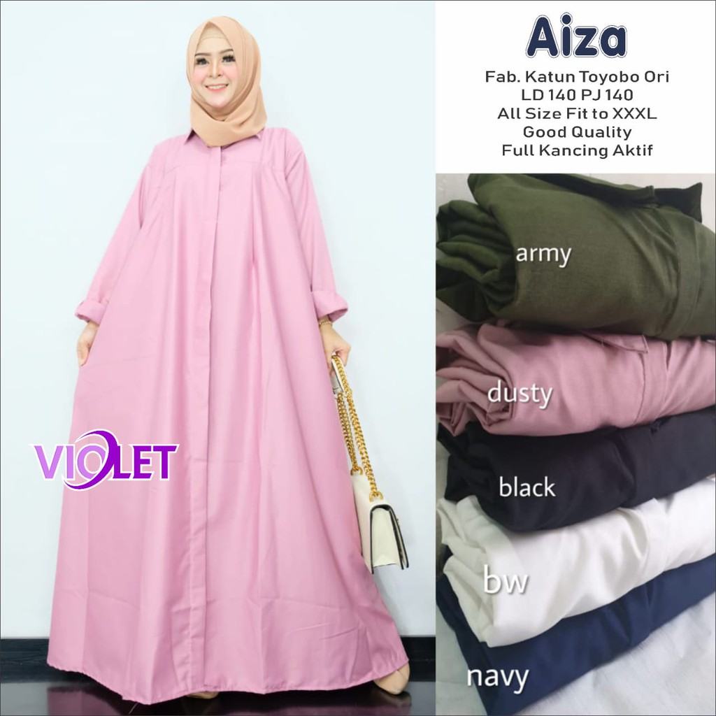 realpict AIZA ld 140 bigsize katun toyobo ori super jumbo lengan panjang polos long dress mayung