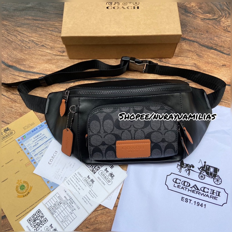 Waistbag coach track Belt bag free box import waist bag pria coach tas selempang pria coach