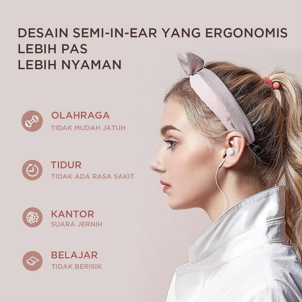 Miniso Earphone in Ear Earbuds Silikon Kabel Noise Cancelling Awet Headset Universal-1