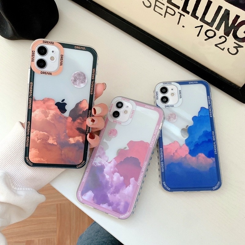 (Ready Stock) Casing Tpu iPhone 14 13 12 11 Pro Max Iphone 11 Pro Max X Xr Xs Max Se 2020 7 + 8 7 6 6s Plus SE 2020 Gambar Bulan Dan Awan