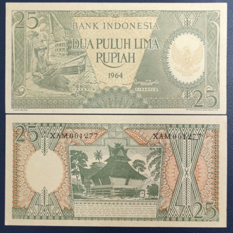 Uang Kertas Rp 25 Seri Pekerja  Tahun 1964 Original