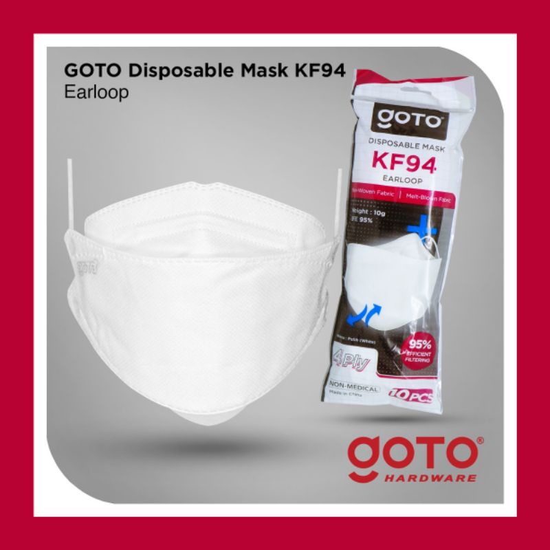 Masker KF94 goto 4 Ply Original isi 10pcs, Disposable Mask earloop, warna putih