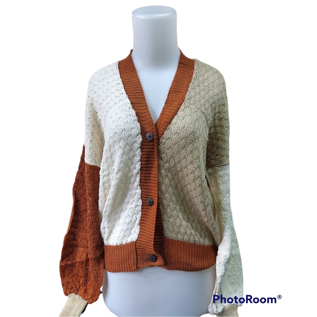 Cardigan cewek Two Tone Eireen Cardy | Kardigan Rajut Twist Tebal Korean Style