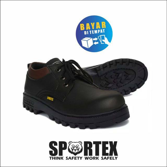 Sepatu Pria Safety Mens Shoes Kulit Sintesis Ujung Besi Sportex Boots Pendek Tali