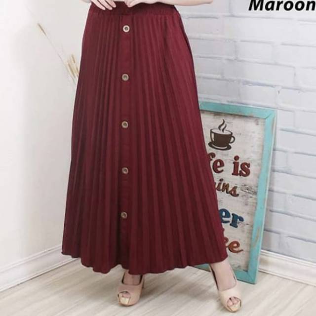 ROK PLISKET MOTIF KANCING EXCLUSIVE  PLEATED SKIRT MOTIF KANCING BAHAN PREMIUM KOSHIBO CREPE KOREAN CREPE TEBAL