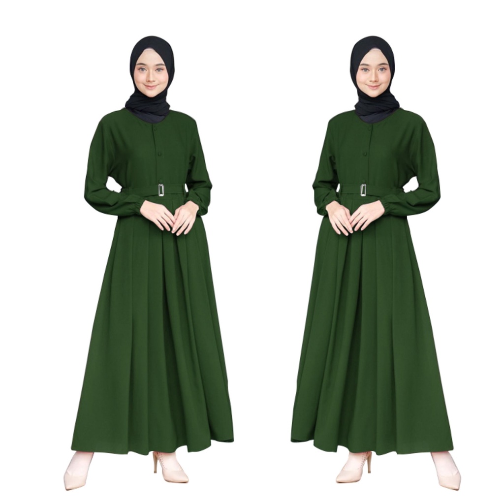 Gamis Remaja Terbaru Murah Kekinian Modern Polos 2022 Tanggung Premium Syari Muslim Perempuan Hijau 