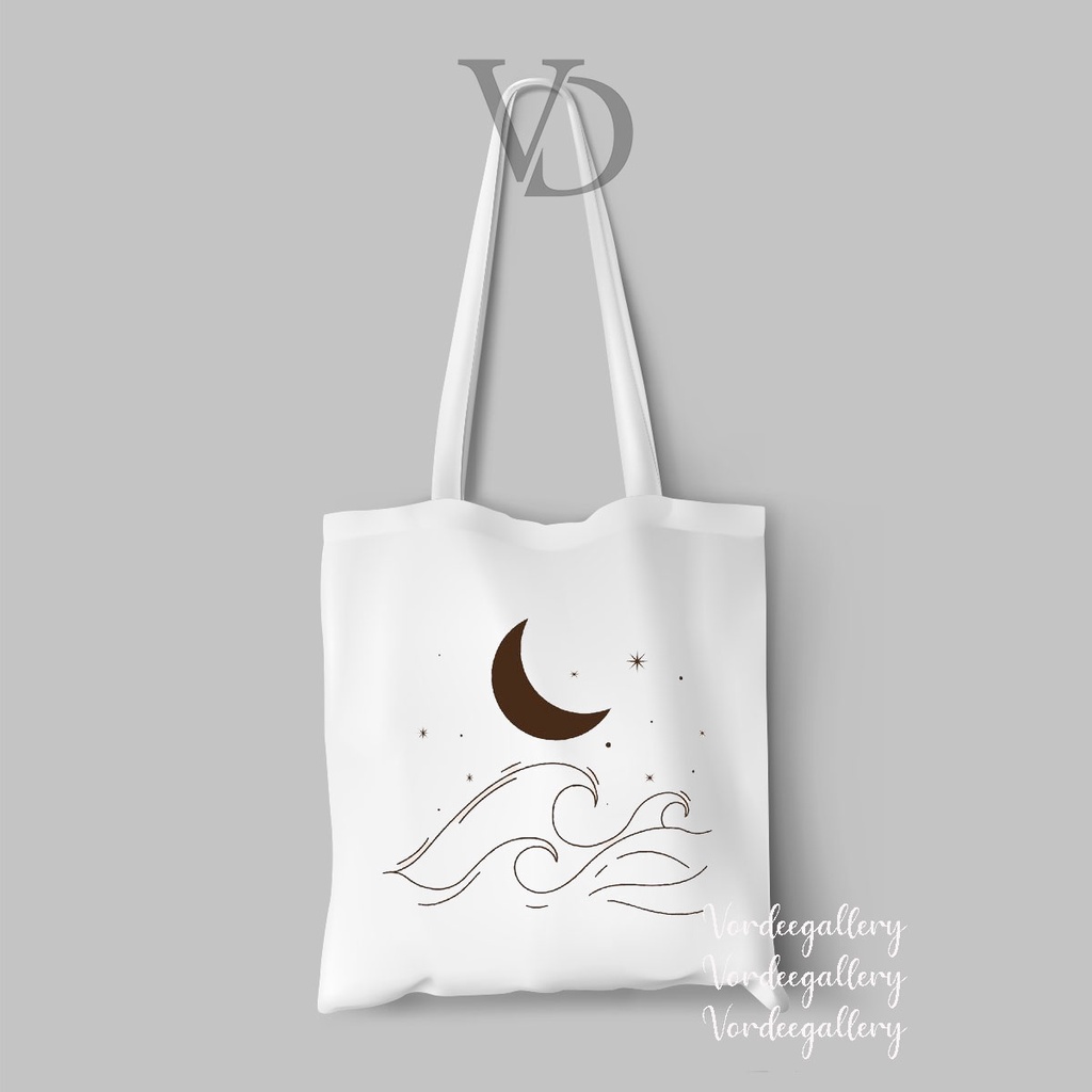 TOTE BAG KANVAS MOTIF MOON AESTHETIC