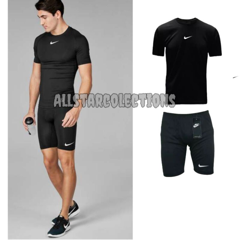 Stelan Baju Manset Pendek + Celana Manset Shortpants Pendek Pria Wanita / Setelan Kaos Dan Celana Ol