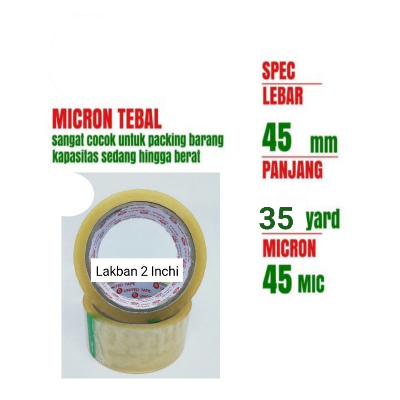 

Lakban / Isolasi bening 2 inch X 35Yard UNITED