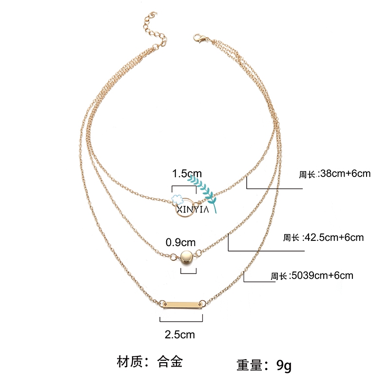 Paduan Sederhana Lingkaran Geometris Liontin Multi-elemen Kombinasi Fashion Kalung Liar Wanita