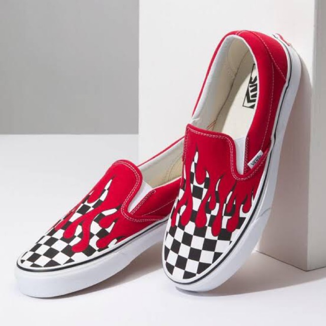 slip on vans flames