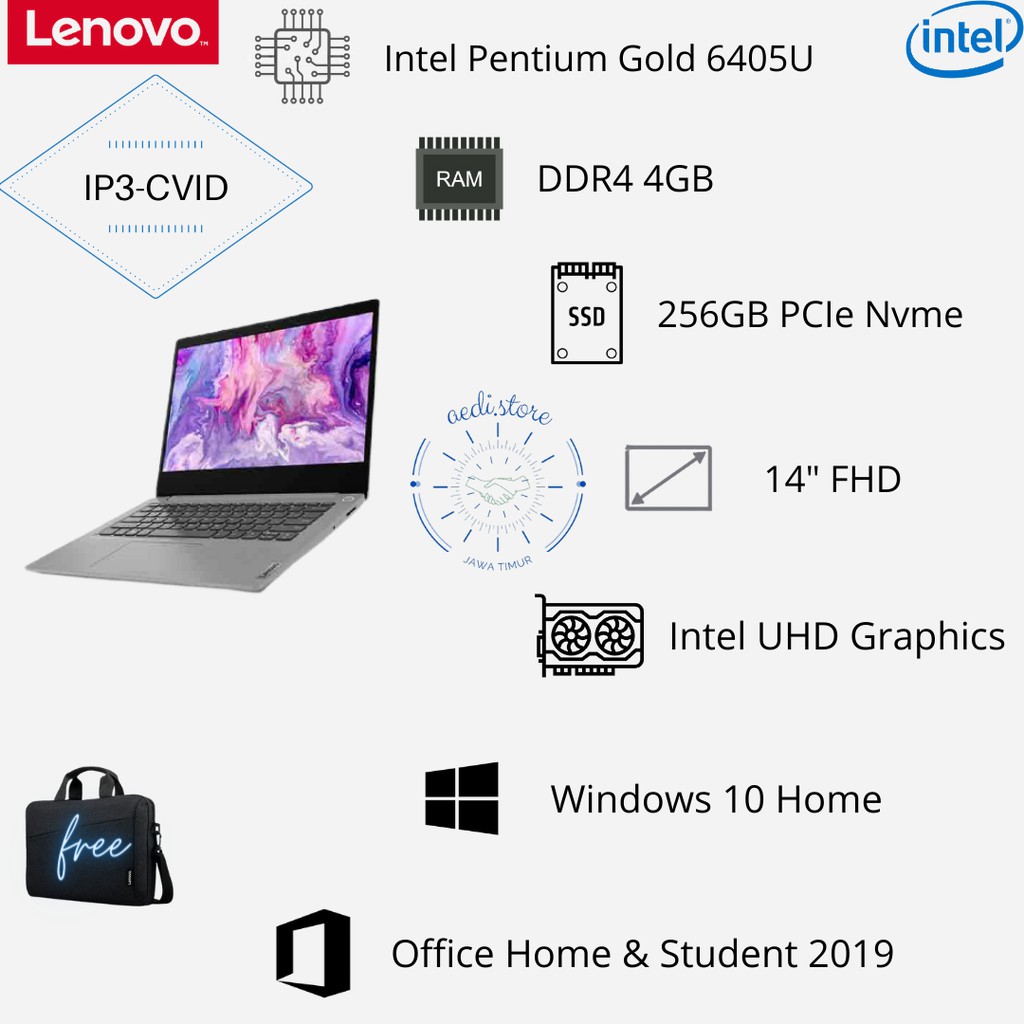laptop Lenovo Intel Pentium Gold 6405U,4gb,ssd256gb,14",win10+OHS2019, IP3-CVID