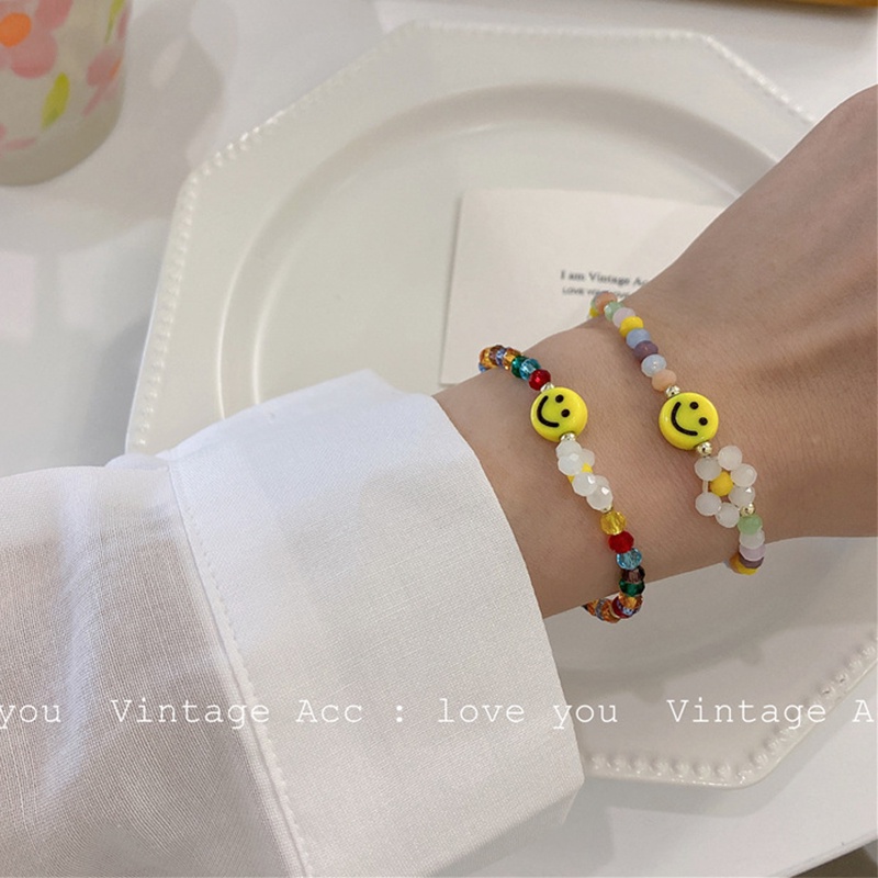 Korea Smiley Daisy Bracelet Necklace Color Flower Crystal Beaded Jewelry