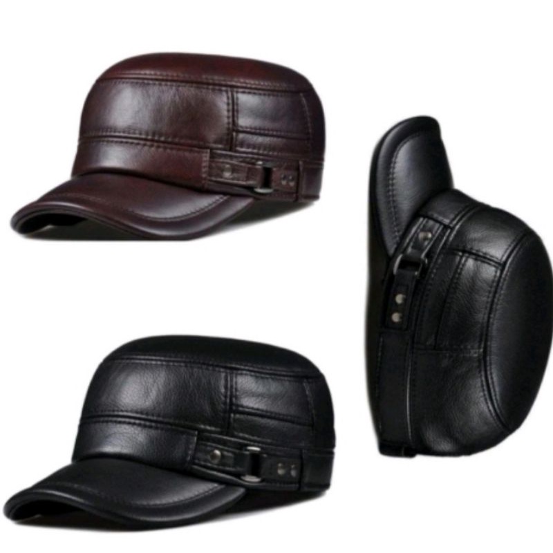 topi pria kulit asli topi peci kulit topi komando topi karakter