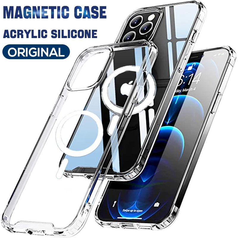 Case Charger Wireless Magnetik Transparan Untuk iPhone 13 Pro MAX 12 Pro MAX 11 Pro MAX 12Mini 13Mini X XS MAX XR