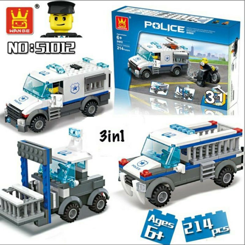 Lego wange 51012 The Prisoner Transport Car Police 3in1 Brick 214pcs