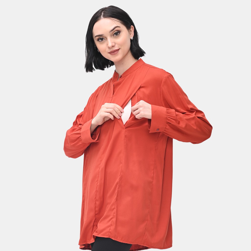 

MONOMOM Misha Shirt Jingga - Baju Menyusui Nursing Wear Stylish Premium