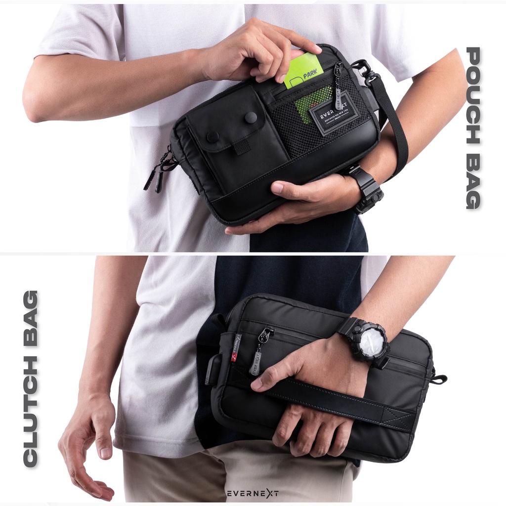 Tas Sling Pouch Bag Selempang Slempang Basic Hitam Waterproof Anti Air Tas Tangan Kecil Selempang Slempang Tangan Polos Jalan Jalan Kuliah Sekolah Kerja Kantor Ngantor Ngampus Kampus Pria Cowok Cowo Warna Hitam Keren Anti Air Waterproof