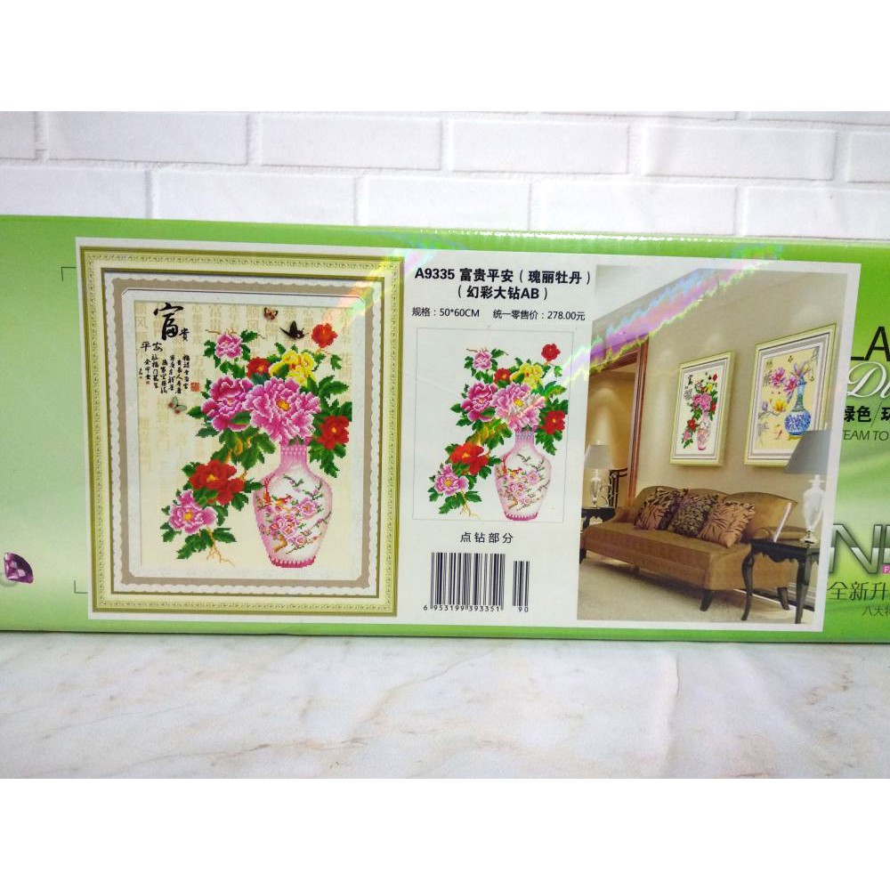 Paket DIY Craft Diamond Painting A9335 Vas Bunga Oriental Peony Peoni