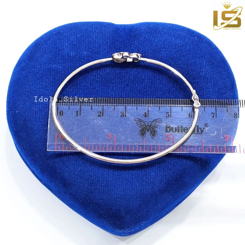 GELANG PERAK ASLI 925 SILVER LAPIS EMAS PUTIH MODEL BANGLE LOVE DOUBLE OVAL - PERHIASAN PERAK