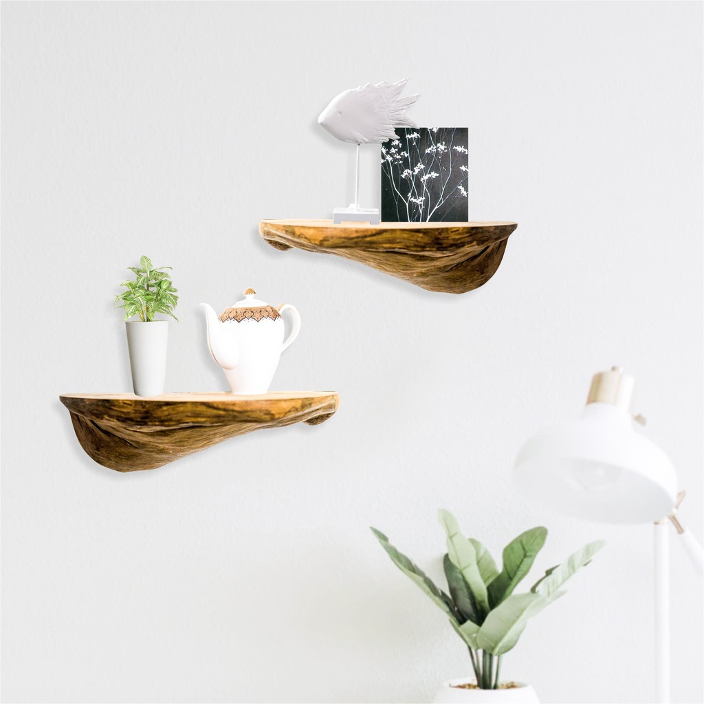 Zelamart Rak Dinding Ambalan Rak Dekorasi Fosil Jati Hiasan rak dinding Jati motif serat kayu