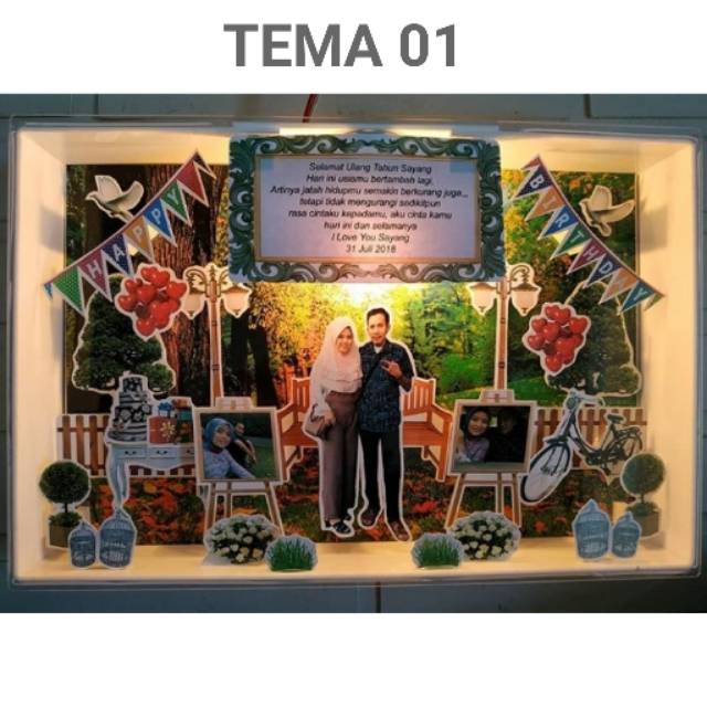 

Lampu box pop 3D / 3 dimensi paper art acrylic custom foto hadiah kado souvenir anniversary wedding
