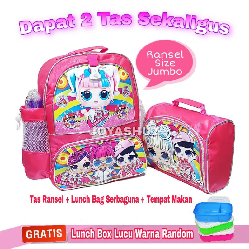 Joyashuz - Tas Sekolah Anak Perempuan 2in1 - Tas Karakter LOL Gratis Botol Dan Misting - Tas Anak SD