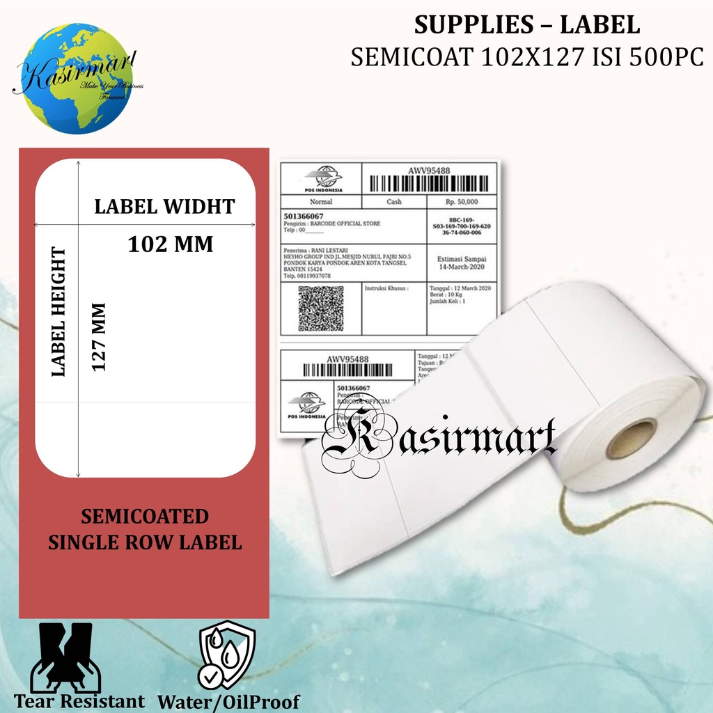 Semicoat 102 x 127 Isi 500pc Label Stiker Barcode Expedisi JNE Semicoated 102x127 untuk Printer Postek C168 / CP2140 / CG408TT