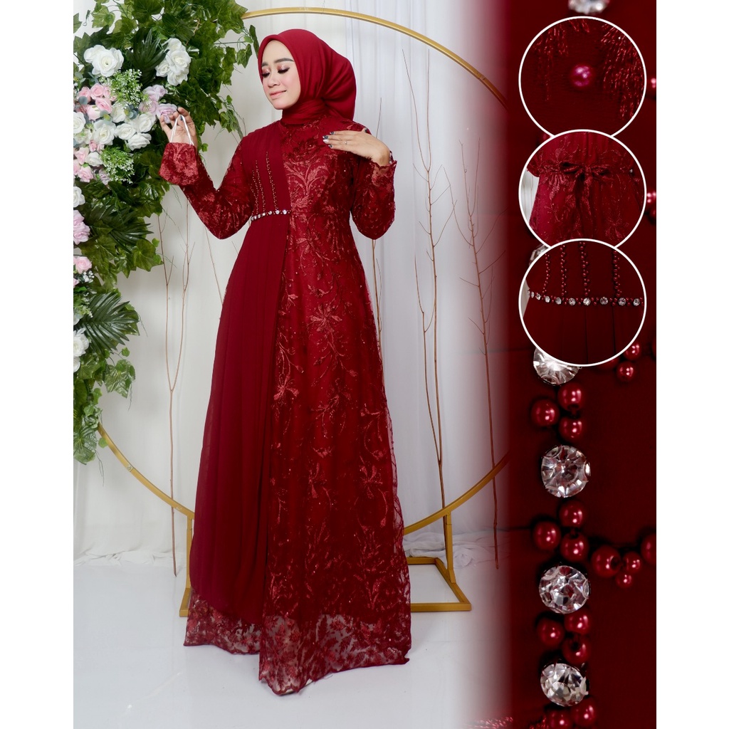 Permata Olshop / Kebaya Gamis Aura NK / Gamis Kondangan / Kebaya Gamis Brokat / Camilla Dress