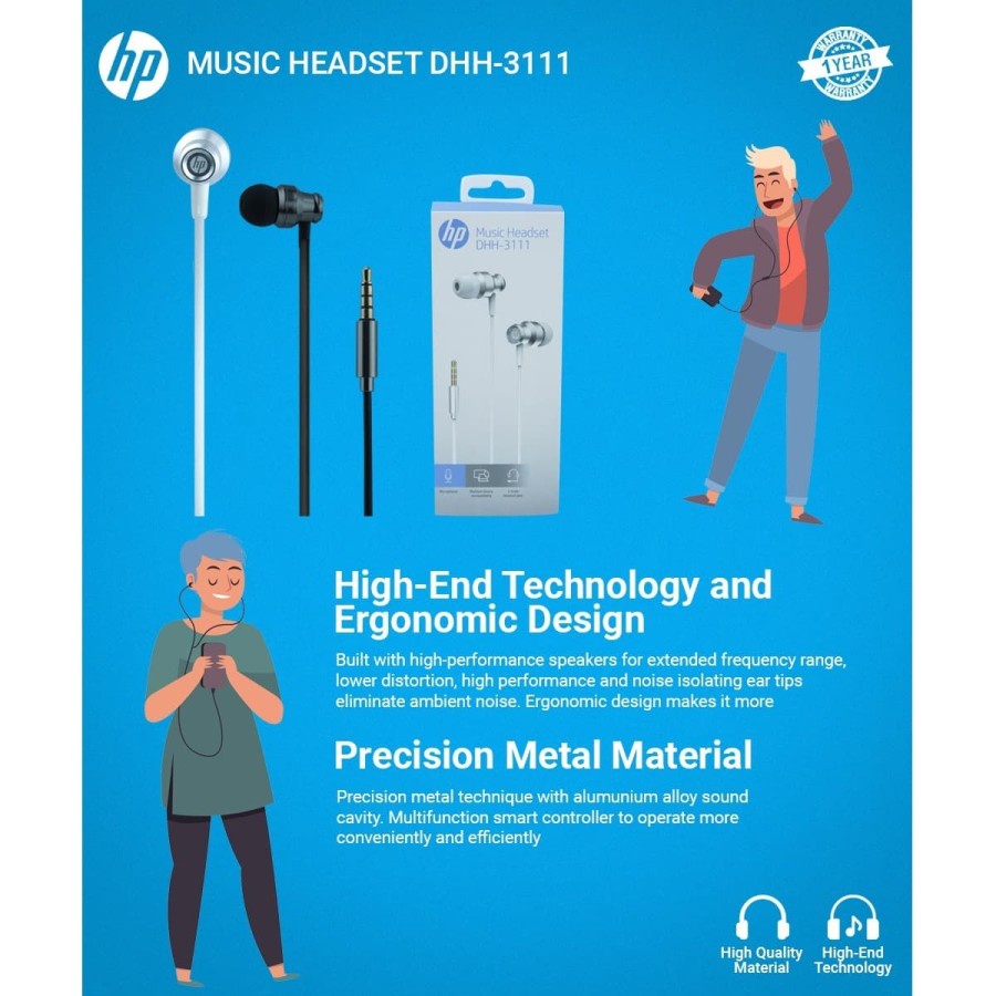 earphone HP DHH3111  ORIGINAL 100% Plus White-Earbuds with Remote&amp;MIC