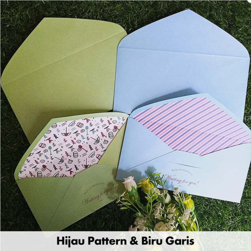 

Amplop Surat / Kartu Ucapan / Wedding - Hijau Pattern & Biru Garis