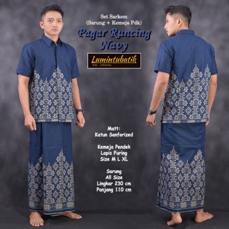 SET SARKEM - SETELAN SARUNG + KEMEJA BATIK LENGAN PENDEK PRIA TERBARU KEKINIAN BAHAN KATUN SANFORIZE