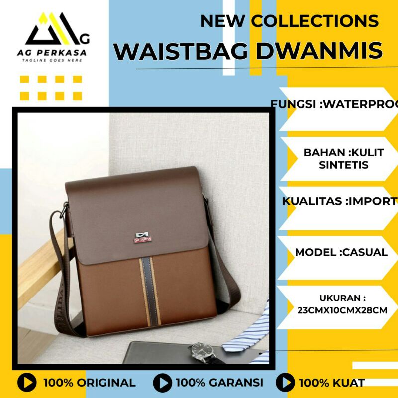 Tas Selempang Pria Kulit Sintetis Waterproof Slingbag Waistbag Dwanmis