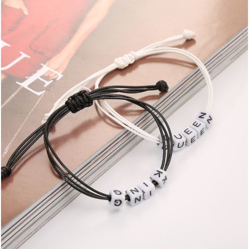 Gelang Couple Persahabatan Huruf Balok Putih Tulisan Hitam Tali Korea Waterproof