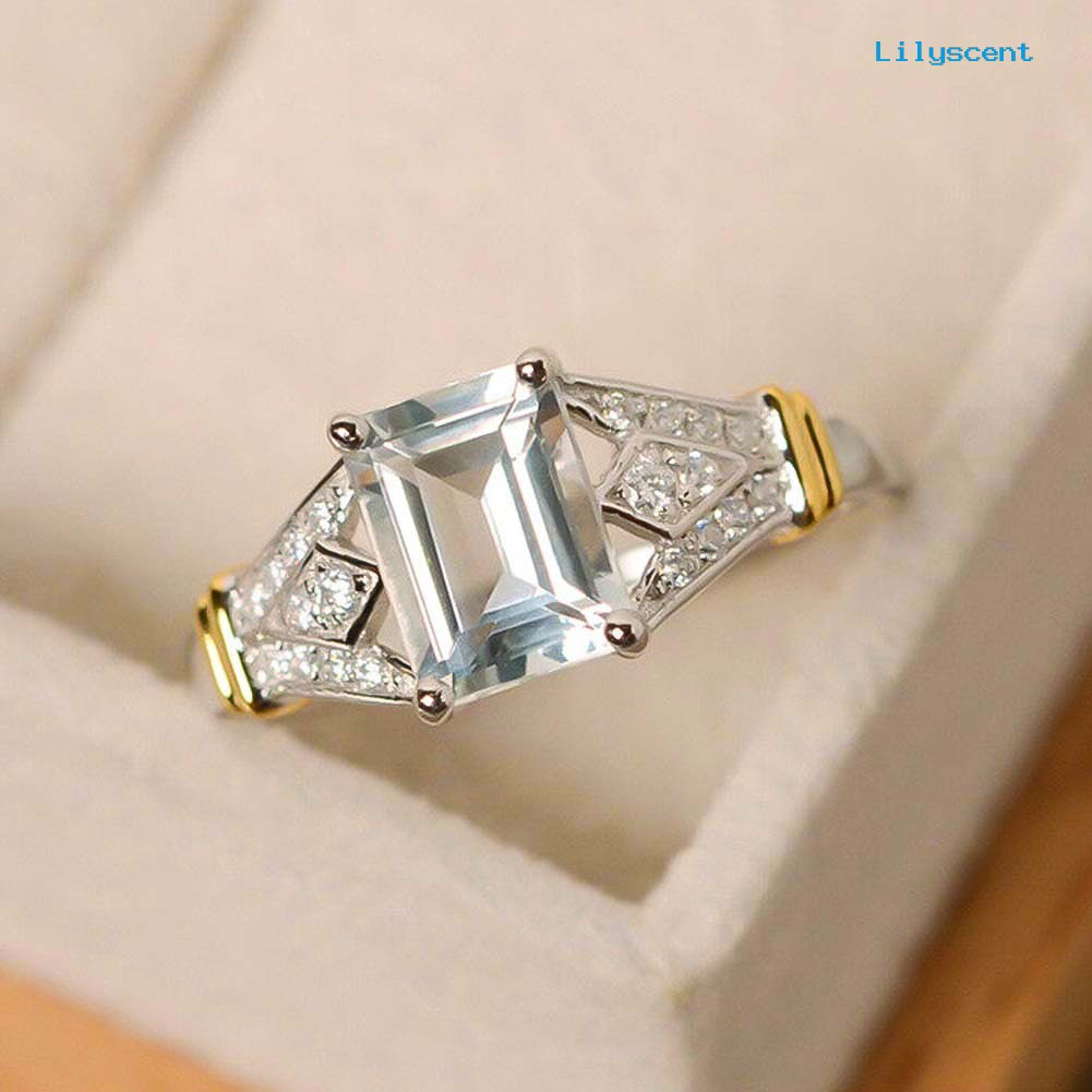 Cincin Zircon Berlian Imitasi Bentuk Persegi Panjang Untuk Pernikahan