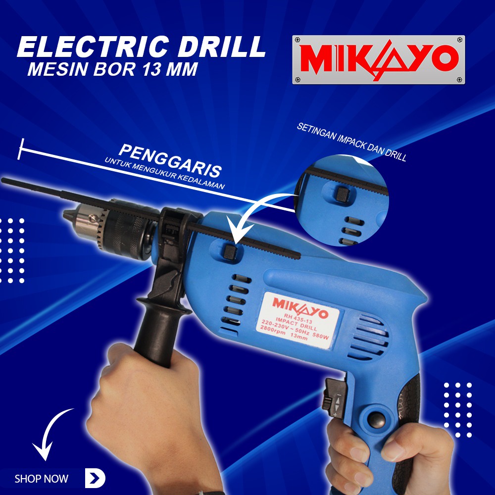 PROMO SHOPEE!!! MESIN BOR 13MM MESIN BOR MURAH MIKAYO IMPACT DRILL 13MM/BOR 13MM RH435-13 TERBARU