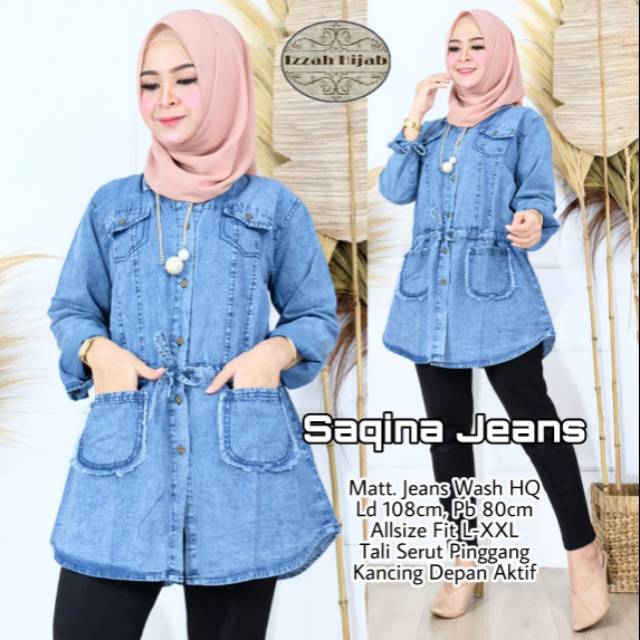 Tunik Jeans Wanita/Atasan Jeans Wanita Terbaru/Tunik Jeans Saqina