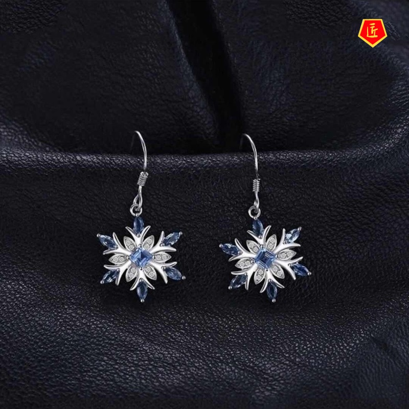 [Ready Stock]Fashion Women's Light Blue Topaz Snowflake Earrings