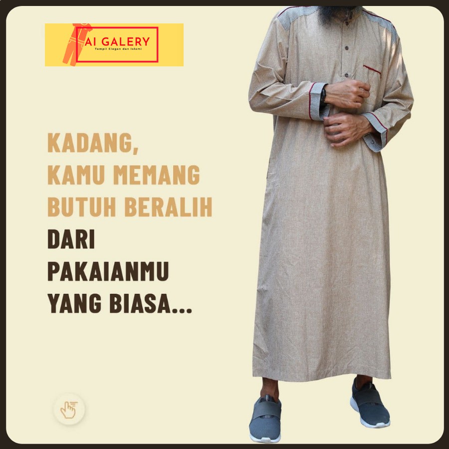 Baju Setelan Gamis Jubah Pria Dewasa ElHijaz Bahan Katun Linen Super Halus