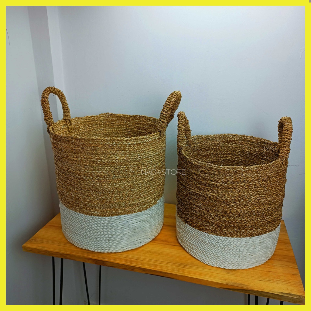 TERMURAH!Keranjang Laundry Anyaman Seagrass with Handle / Wadah Baju Kotor / Storage Box Multifungsi