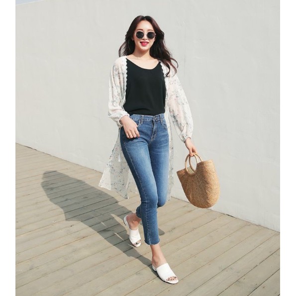 JSK 9131 custom unfinished cut celana skinny jeans wanita custom gunting bawah biru jeans bigsize