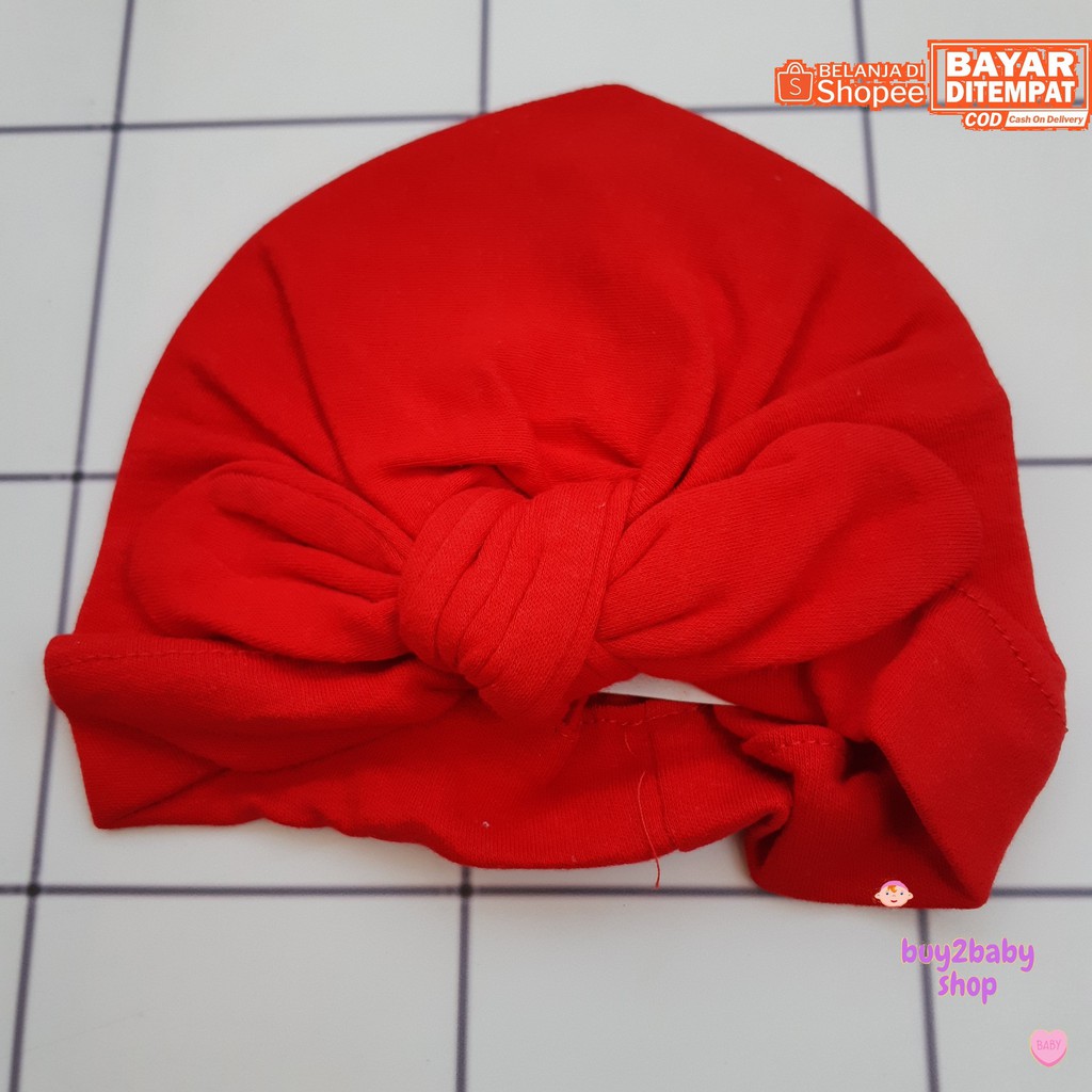 Topi bayi set sarung tangan dan kaki Merah Polos Turban VINATA bayi 0-3 bulan