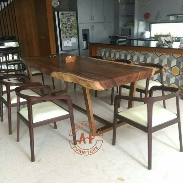 Dining set Meja Makan Kayu Trambesi 250 cm Utuh Solidan 8 Kursi Jati