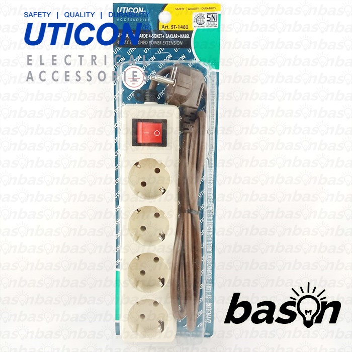 UTICON ST1482 Power Extension - Stop Kontak 4Lubang 1.5Meter Arde dengan saklar on off